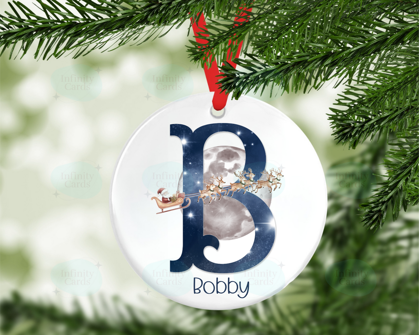 Personalised Santa Sleigh Initial Christmas Tree Decoration