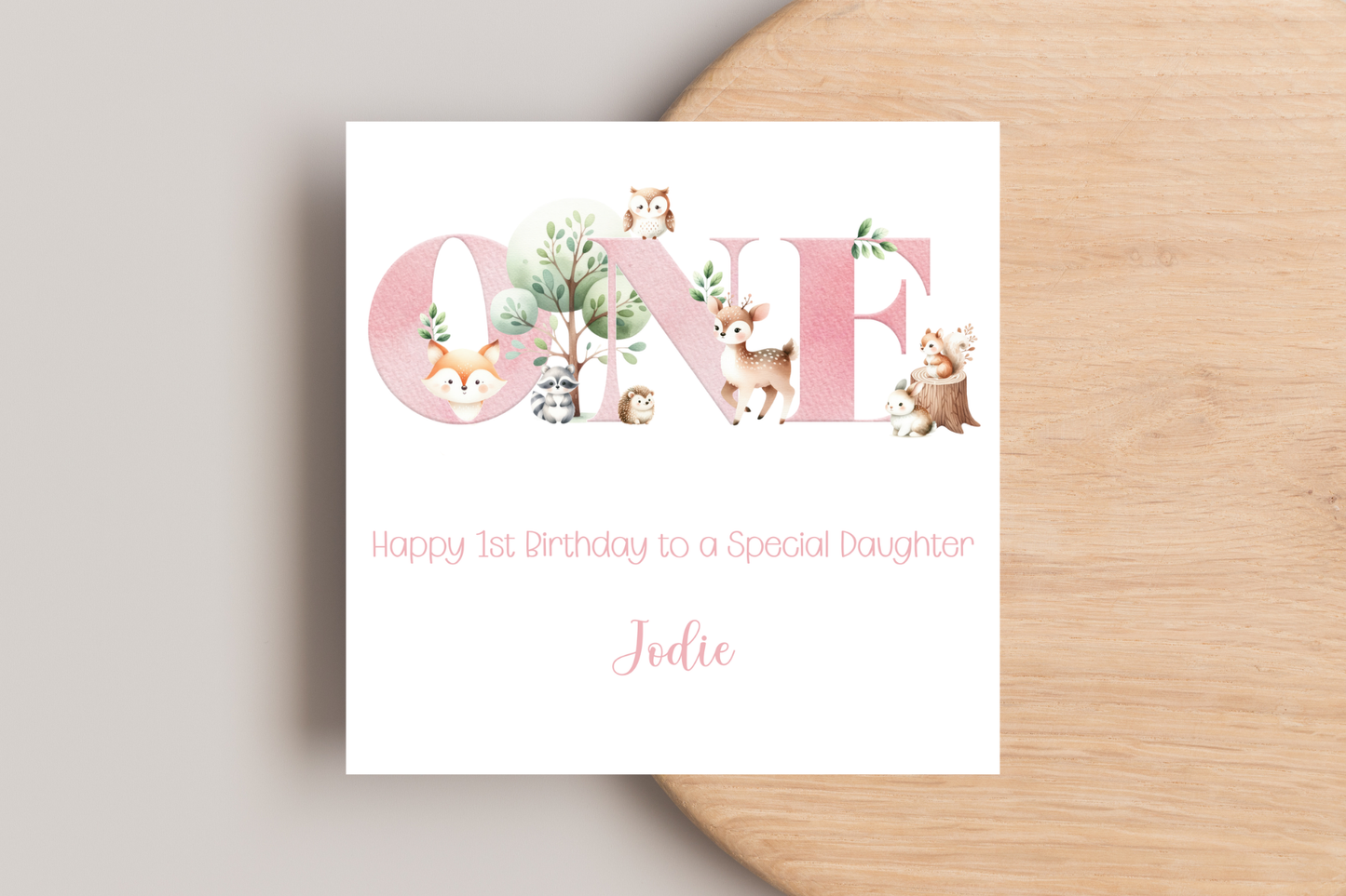 Personalised Woodland Animal First Birthday Card