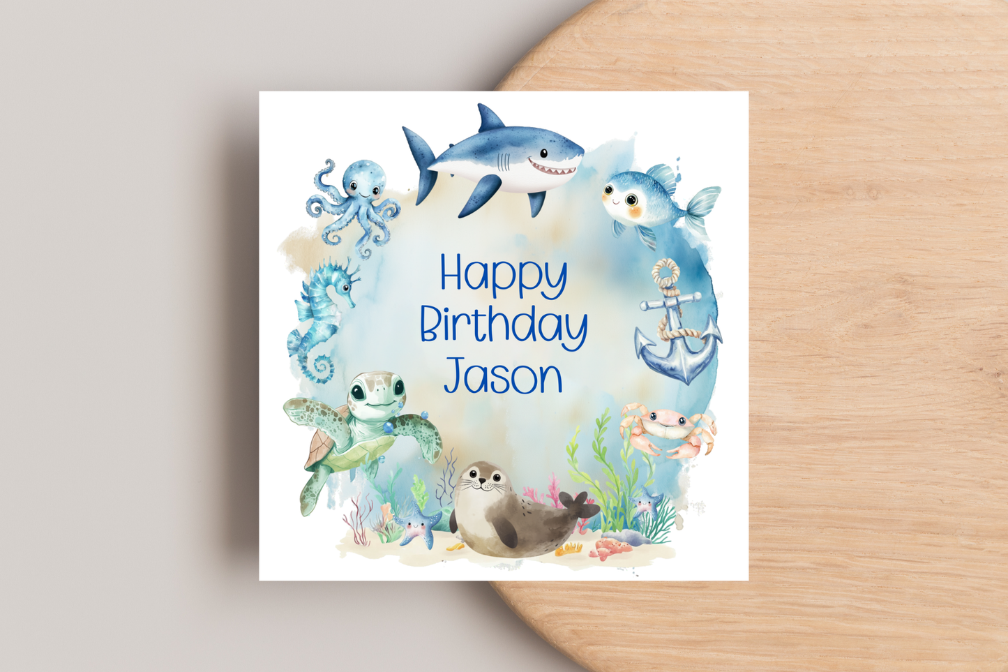 Personalised Under the Sea Wreath Birthday Card
