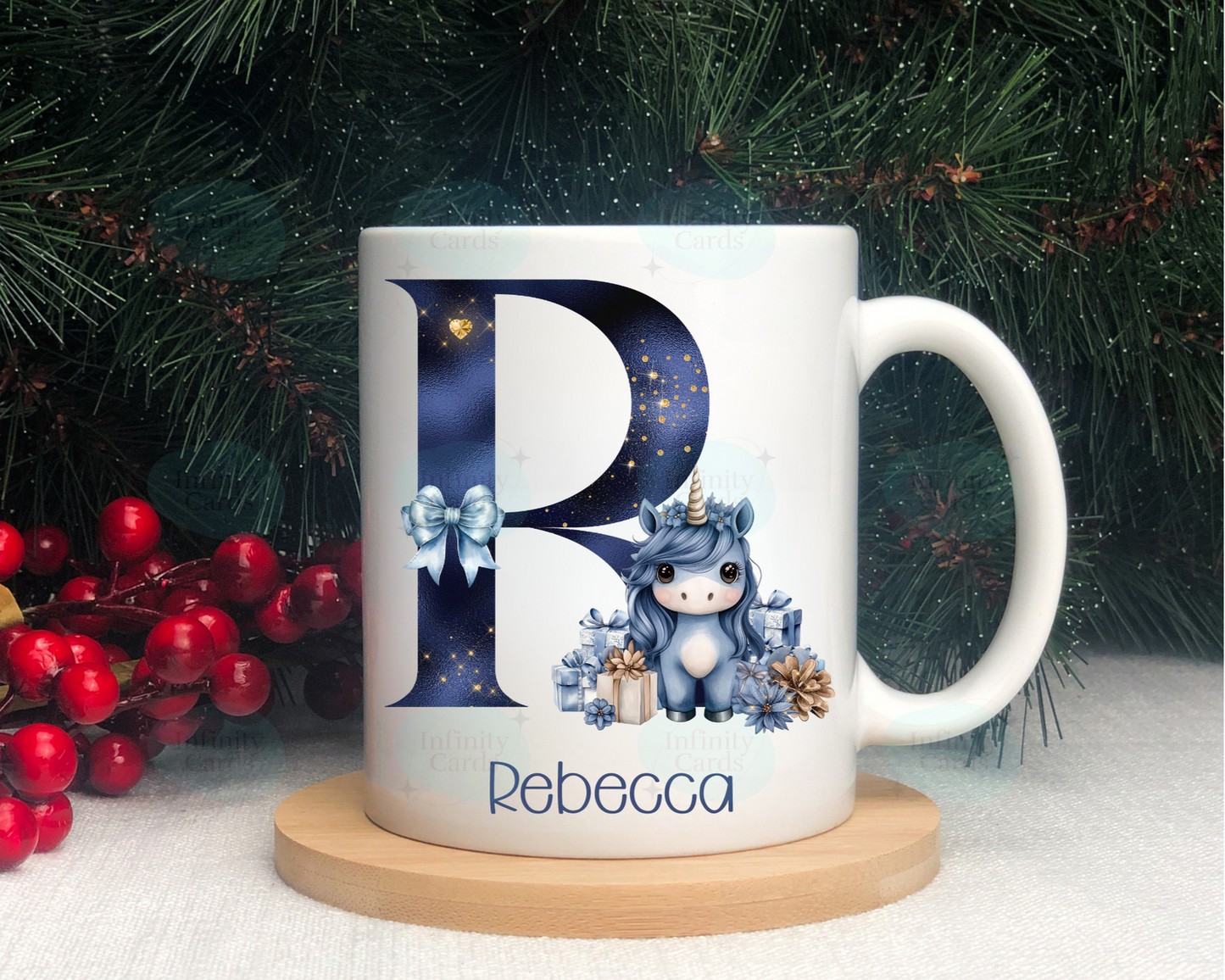 Personalised Unicorn Initial Christmas Mug