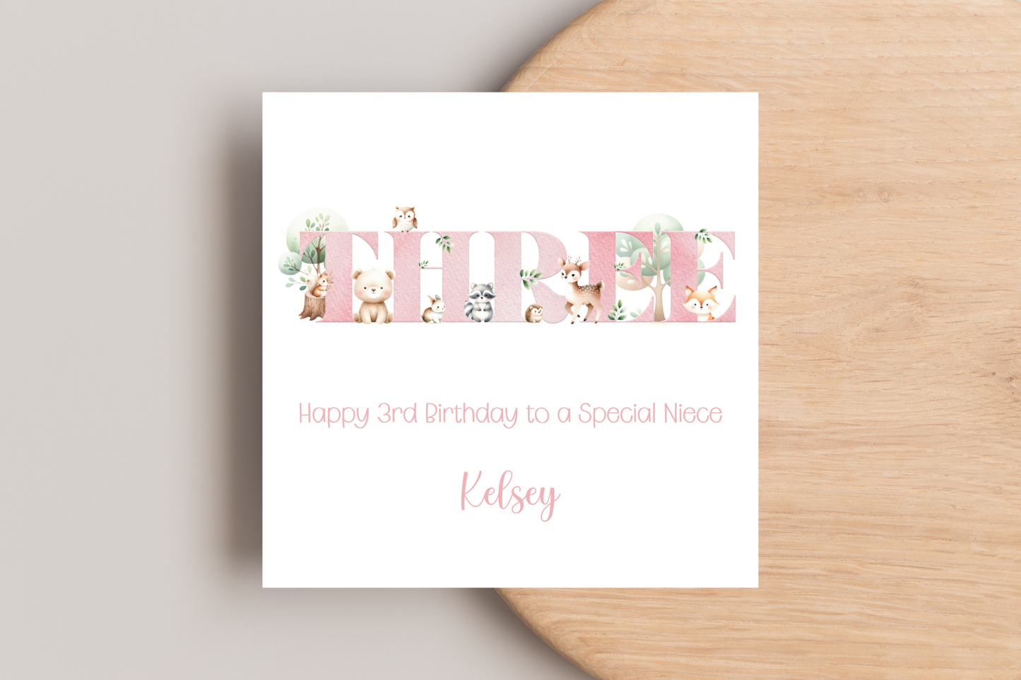 Personalised Woodland Animal 3rd Birthday Card