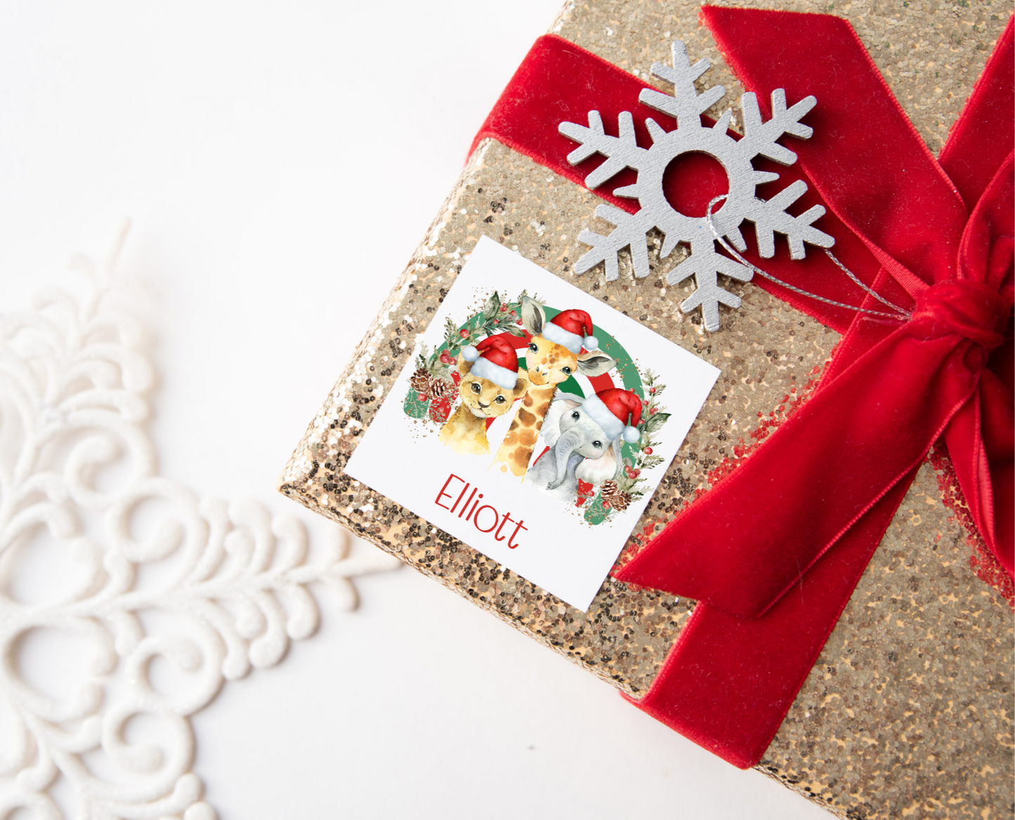 Personalised Safari Animal Rainbow Christmas Present Labels - 12 per sheet