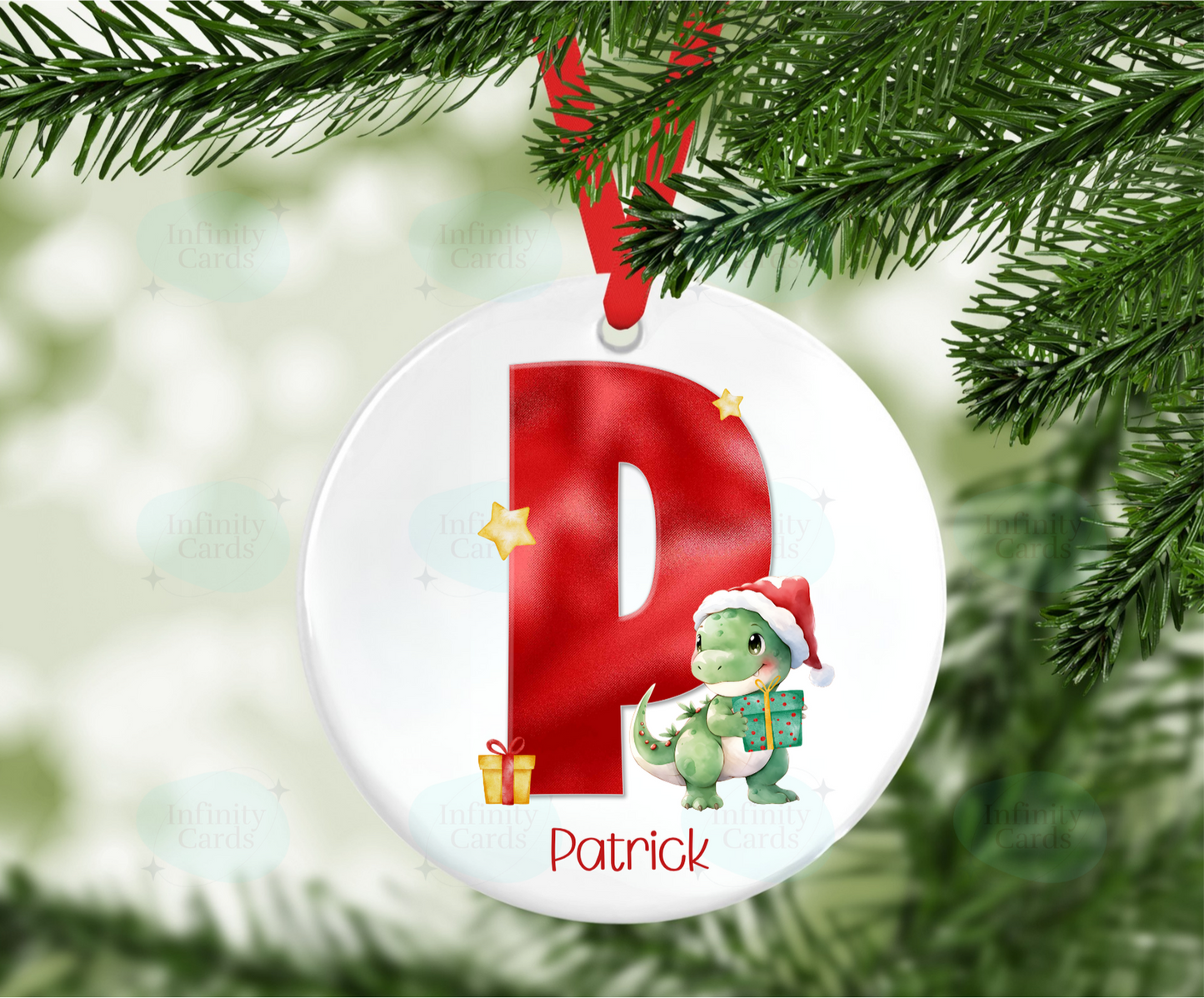 Personalised Dinosaur Initial Christmas Bauble