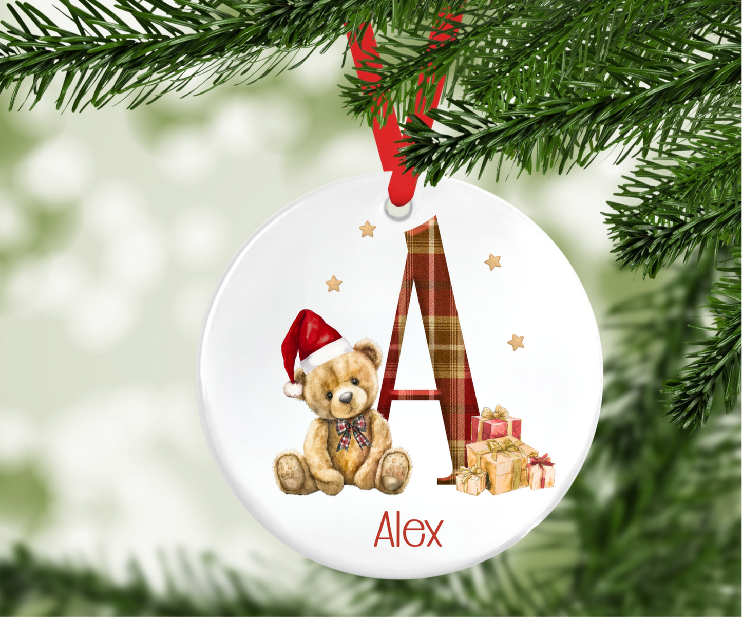 Personalised Teddy Initial Christmas Tree Decoration