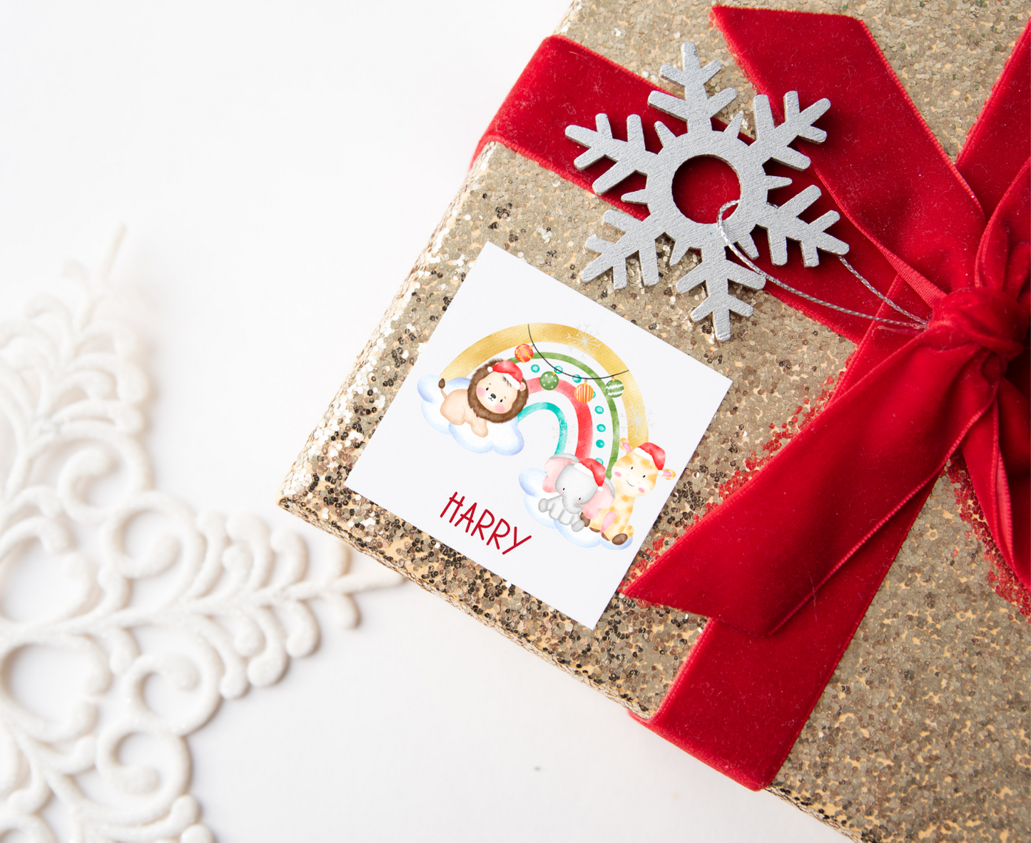 Personalised Animal Christmas Rainbow Christmas Present Labels