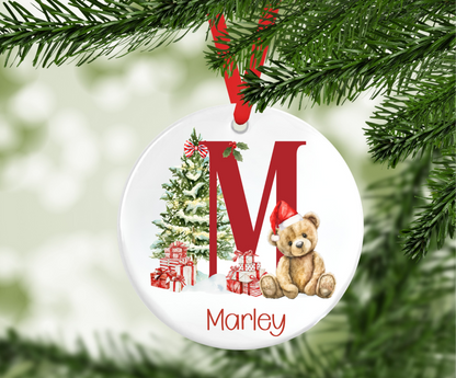 Personalised Teddy Initial Christmas Tree Decoration
