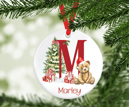 Personalised Teddy Initial Christmas Tree Decoration