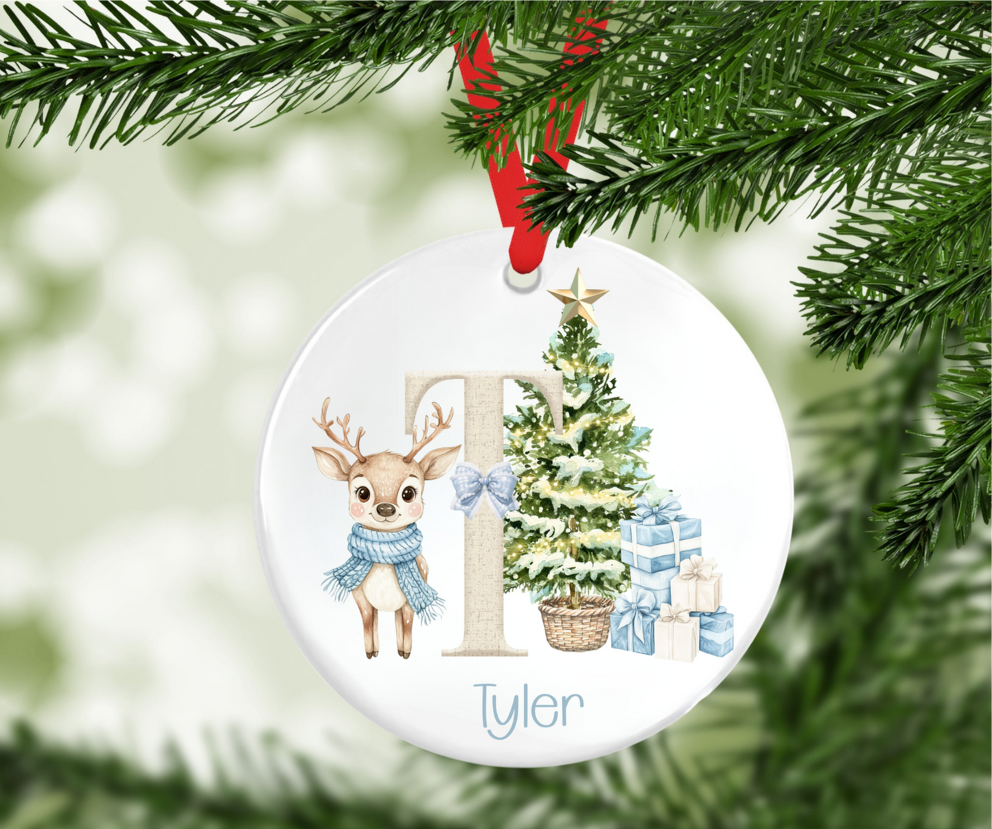 Personalised Reindeer Initial Christmas Tree Decoration