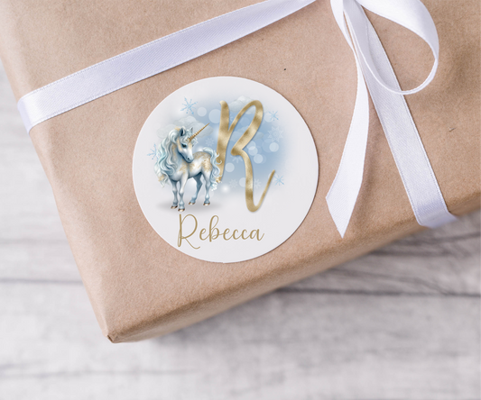 Personalised Initial Unicorn Christmas Present Labels