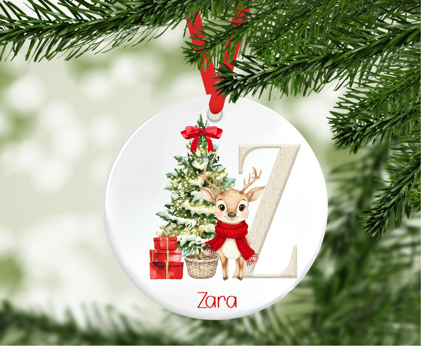 Personalised Reindeer Initial Christmas Tree Decoration