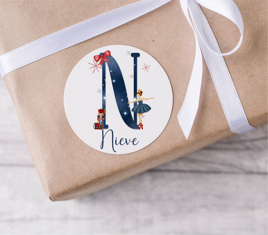 Personalised Initial Navy Blue Ballerina Christmas Present Labels