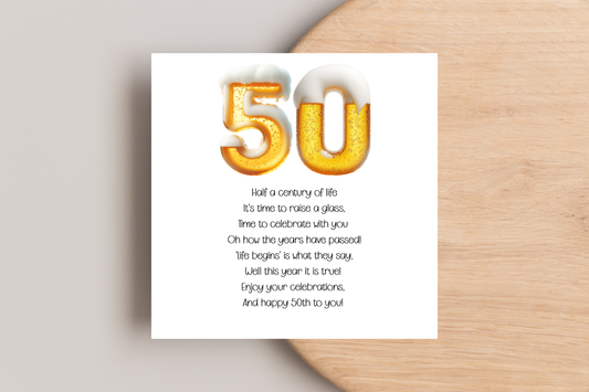 50th Beer Number Birthday Card for him