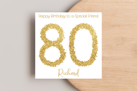 Personalised 80th Gold Birthday Card