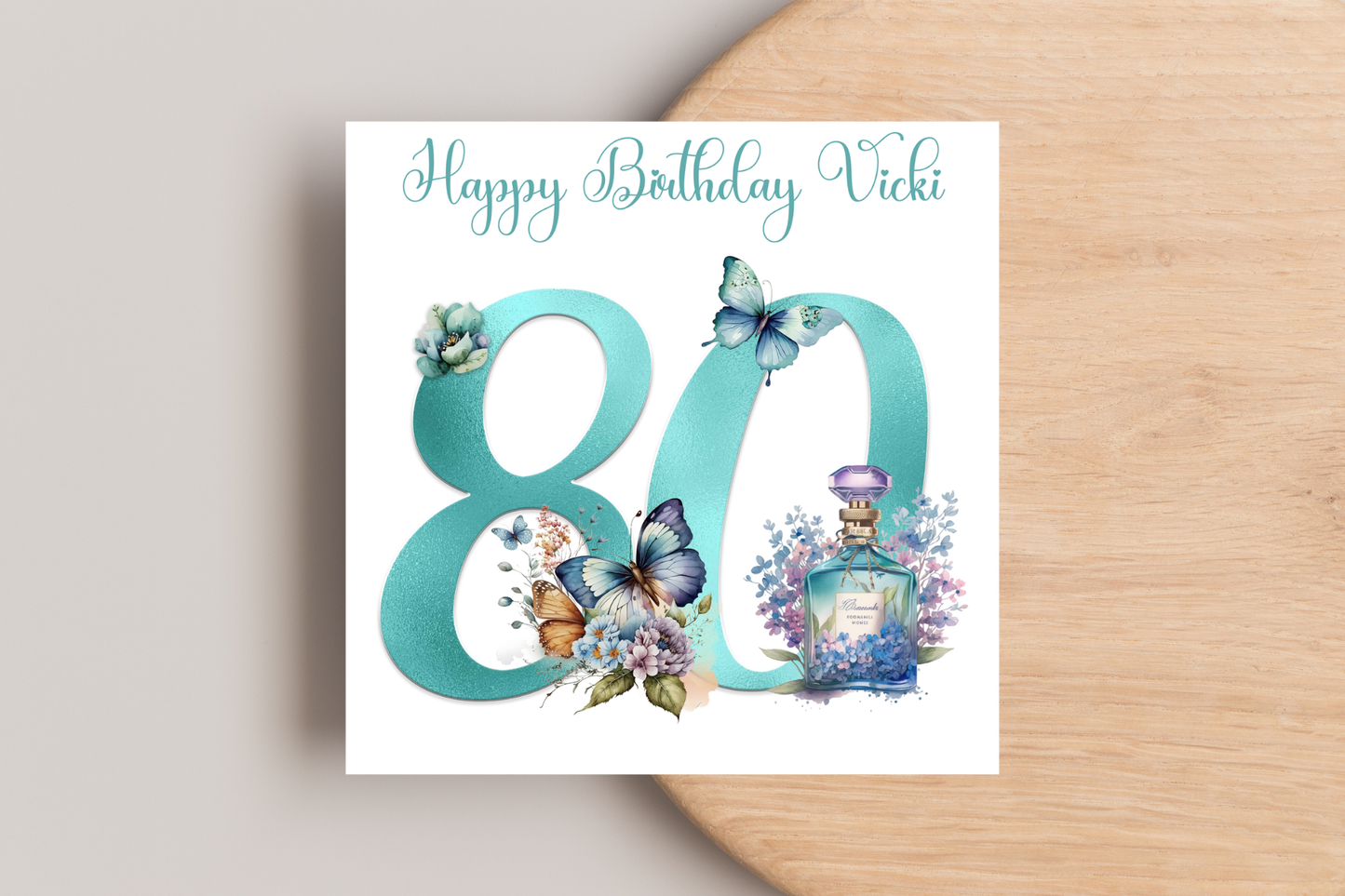 Personalised Teal Perfume Birthday Card