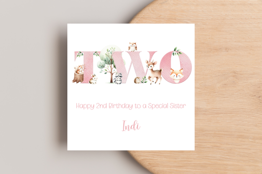 Personalised Woodland Animal 2nd Birthday Card