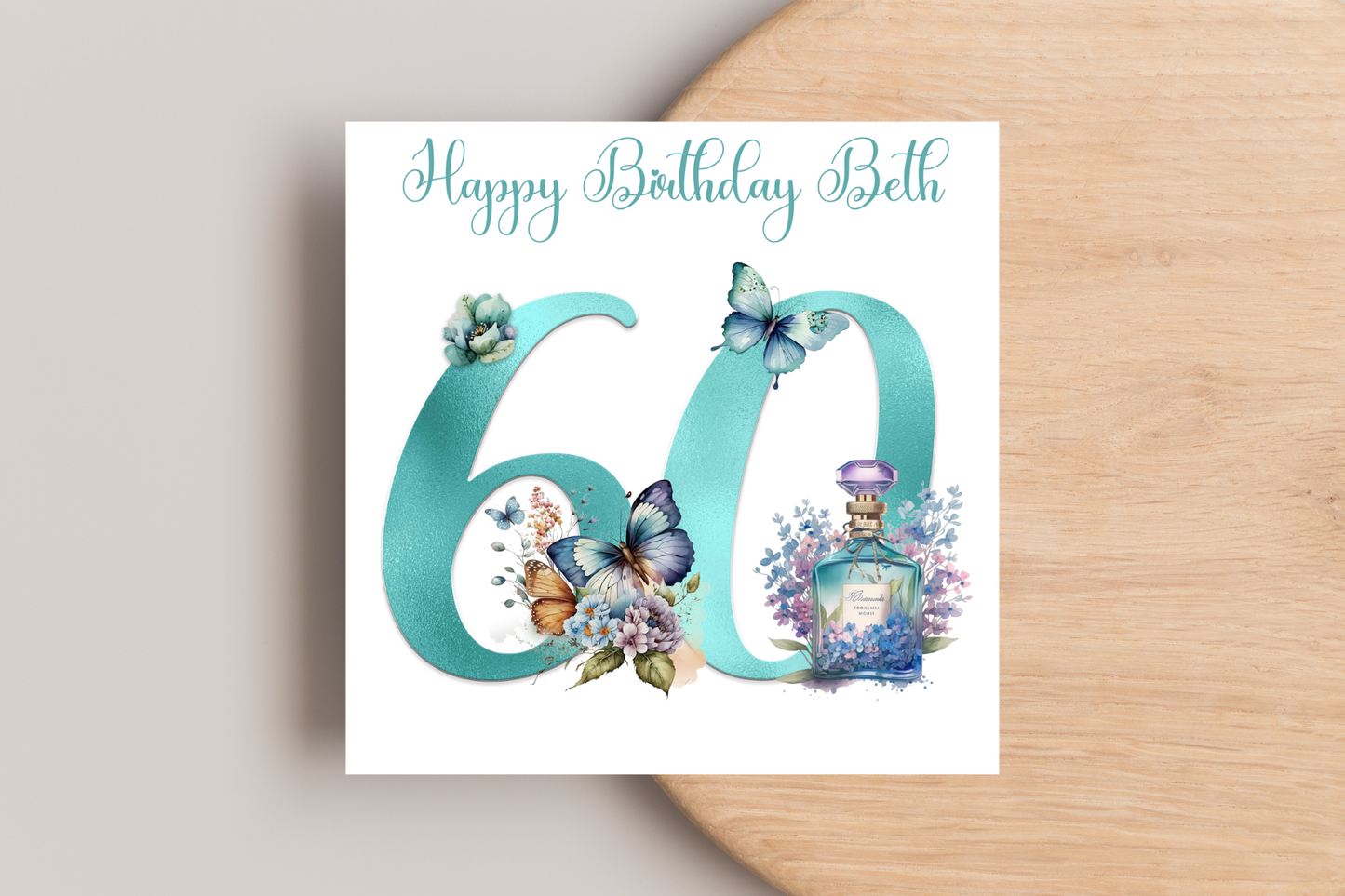 Personalised Teal Perfume Birthday Card