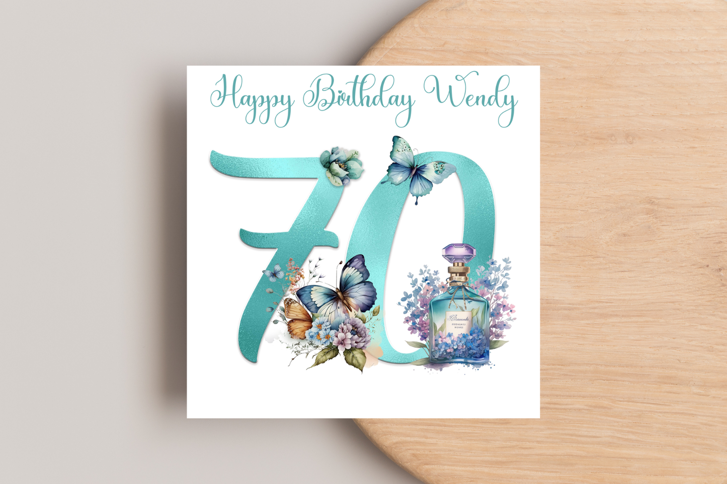 Personalised Teal Perfume Birthday Card
