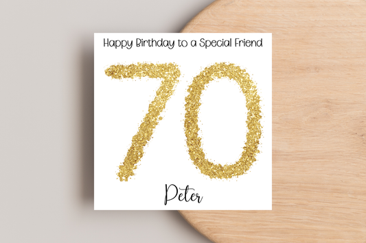 Personalised 70th Gold Birthday Card