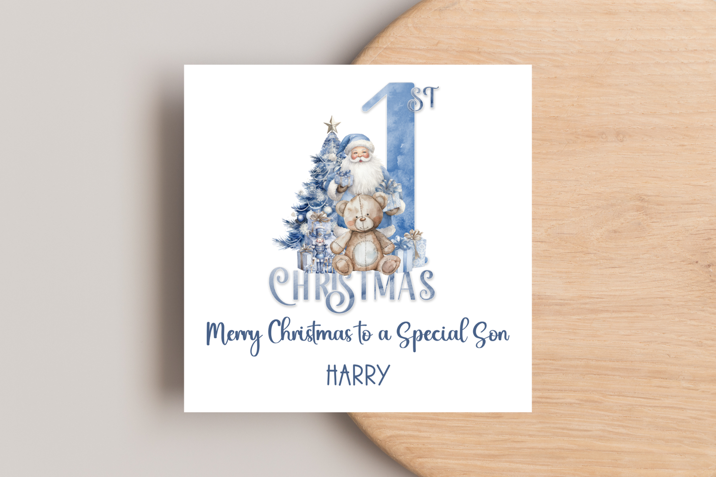 Personalised Bear and Santa First Christmas Christmas Card