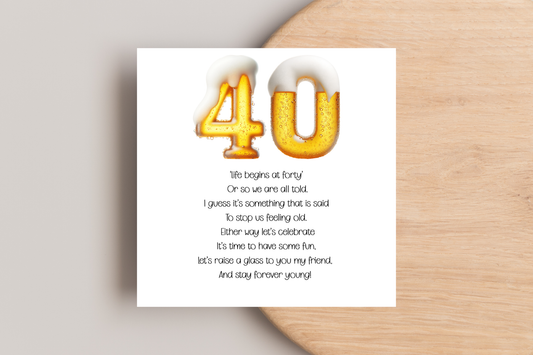 40th Beer Number Birthday Card for him