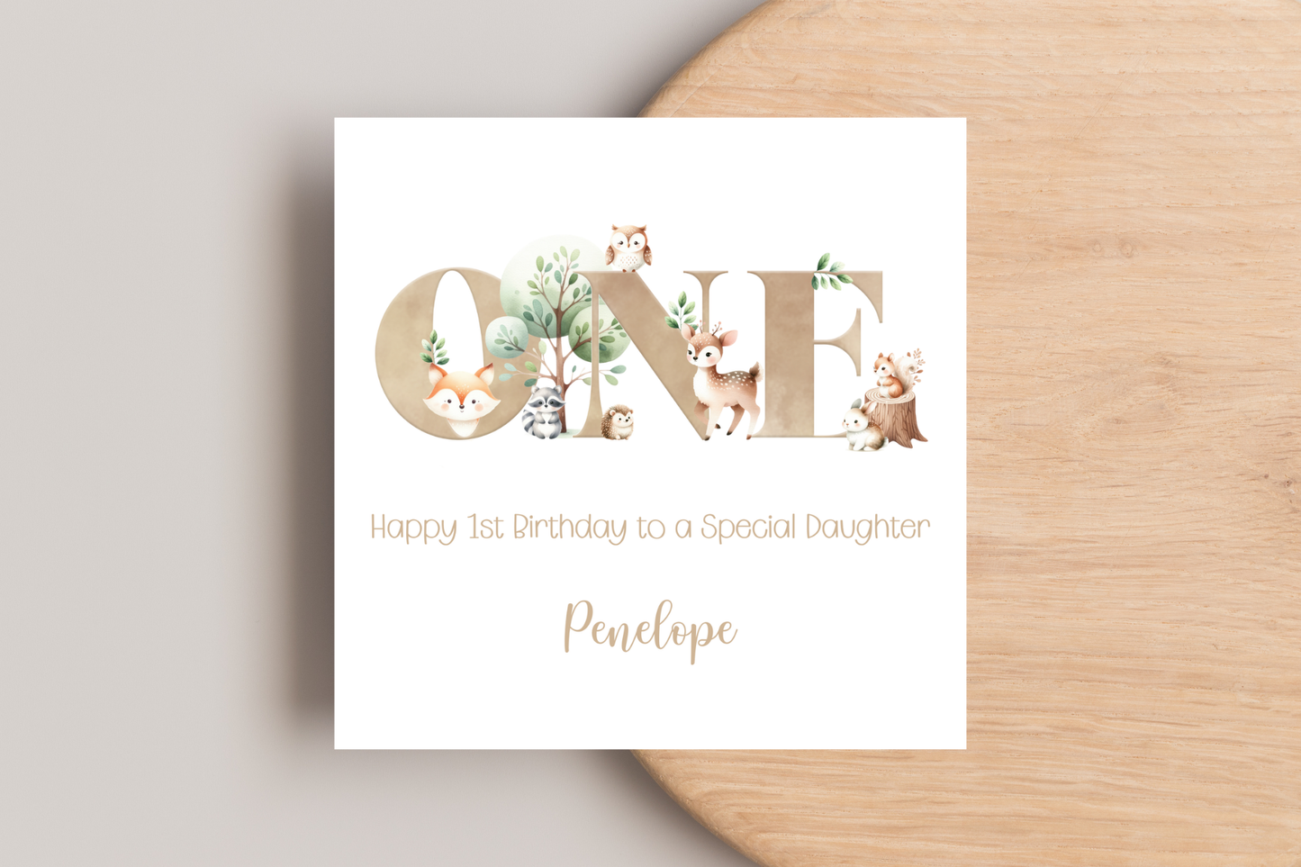Personalised Woodland Animal First Birthday Card