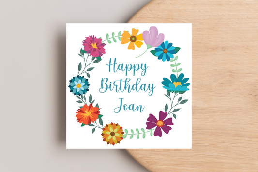 Personalised Flower Wreath Birthday Card