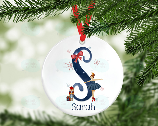 Personalised Ballerina Initial Christmas Bauble