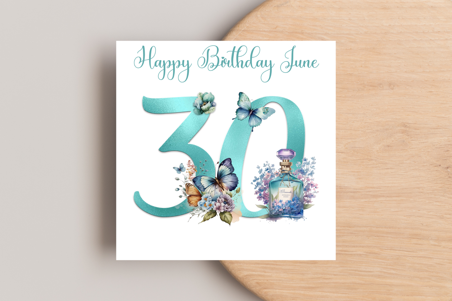 Personalised Teal Perfume Birthday Card