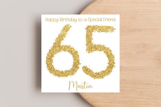 Personalised 65th Gold Birthday Card