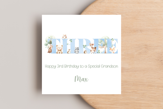 Personalised Woodland Animal 3rd Birthday Card