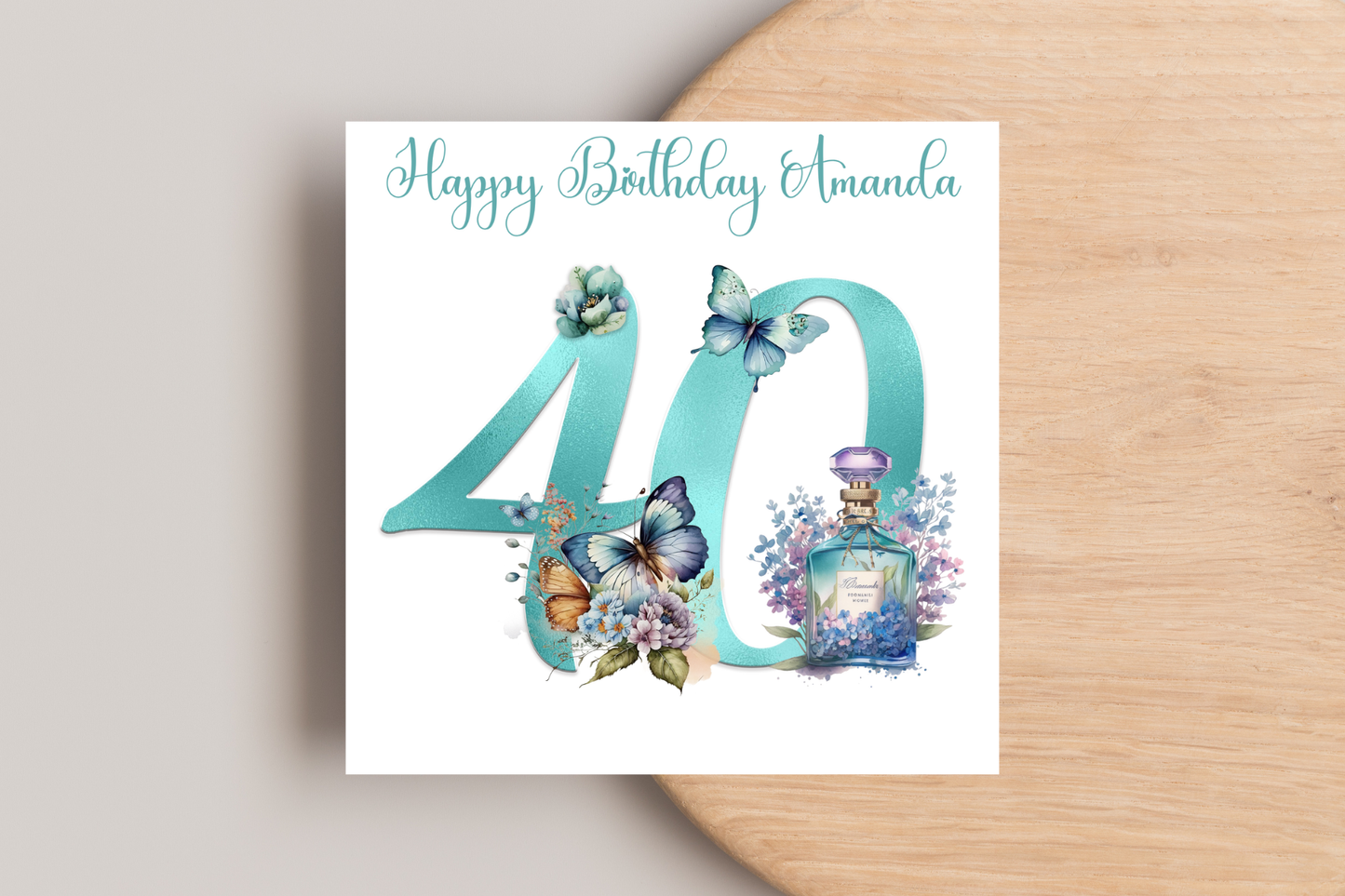 Personalised Teal Perfume Birthday Card