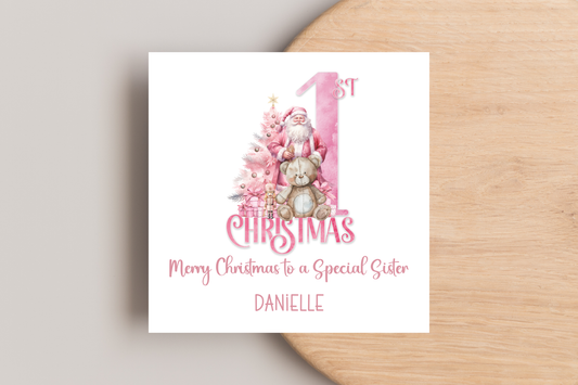 Personalised Bear and Santa First Christmas Christmas Card