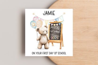 Personalised Bear First Day of School Card
