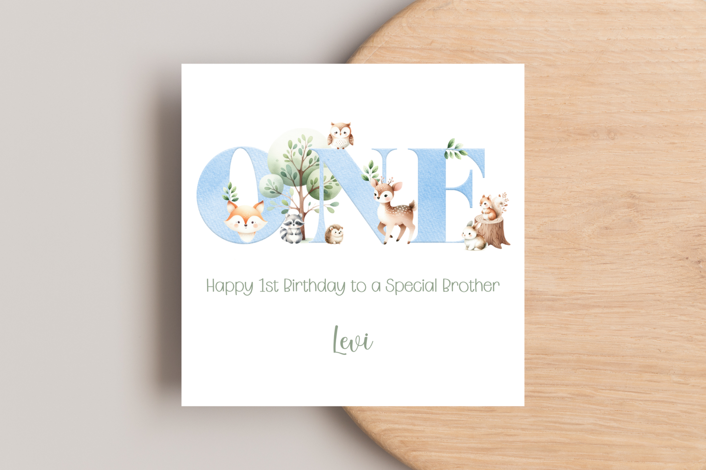 Personalised Woodland Animal First Birthday Card