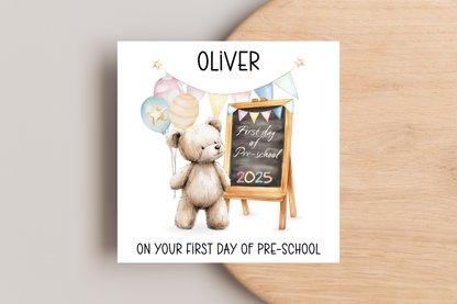 Personalised Bear First Day of School Card