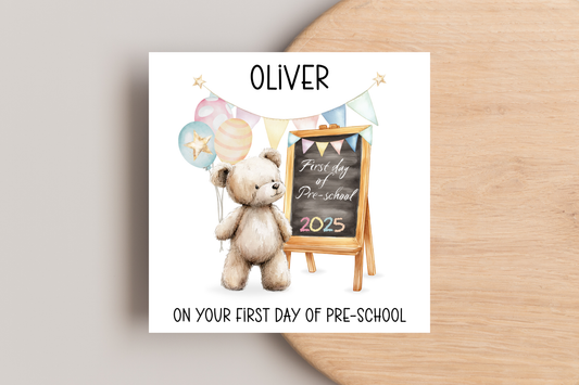 Personalised Bear First Day of School Card