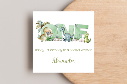 Personalised Dinosaur 1st Birthday ONE Card