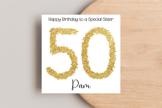 Personalised 50th Gold Birthday Card