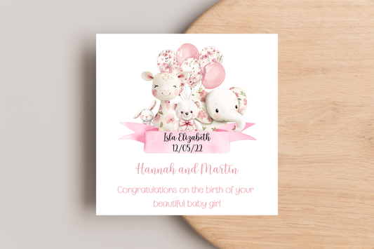 Personalised Congratulations on the birth of your Baby Girl Card