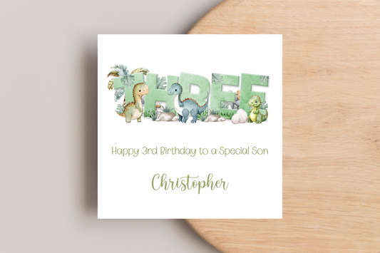 Personalised Dinosaur 3rd Birthday Card