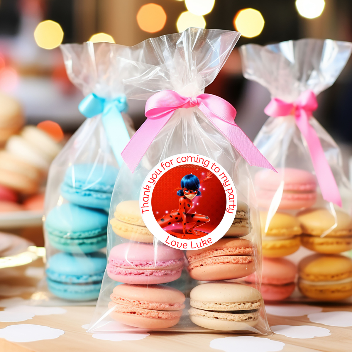 24 X Miraculous Ladybug Thank You For Coming To My Party Stickers