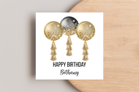 Personalised Gold Balloons Birthday Card