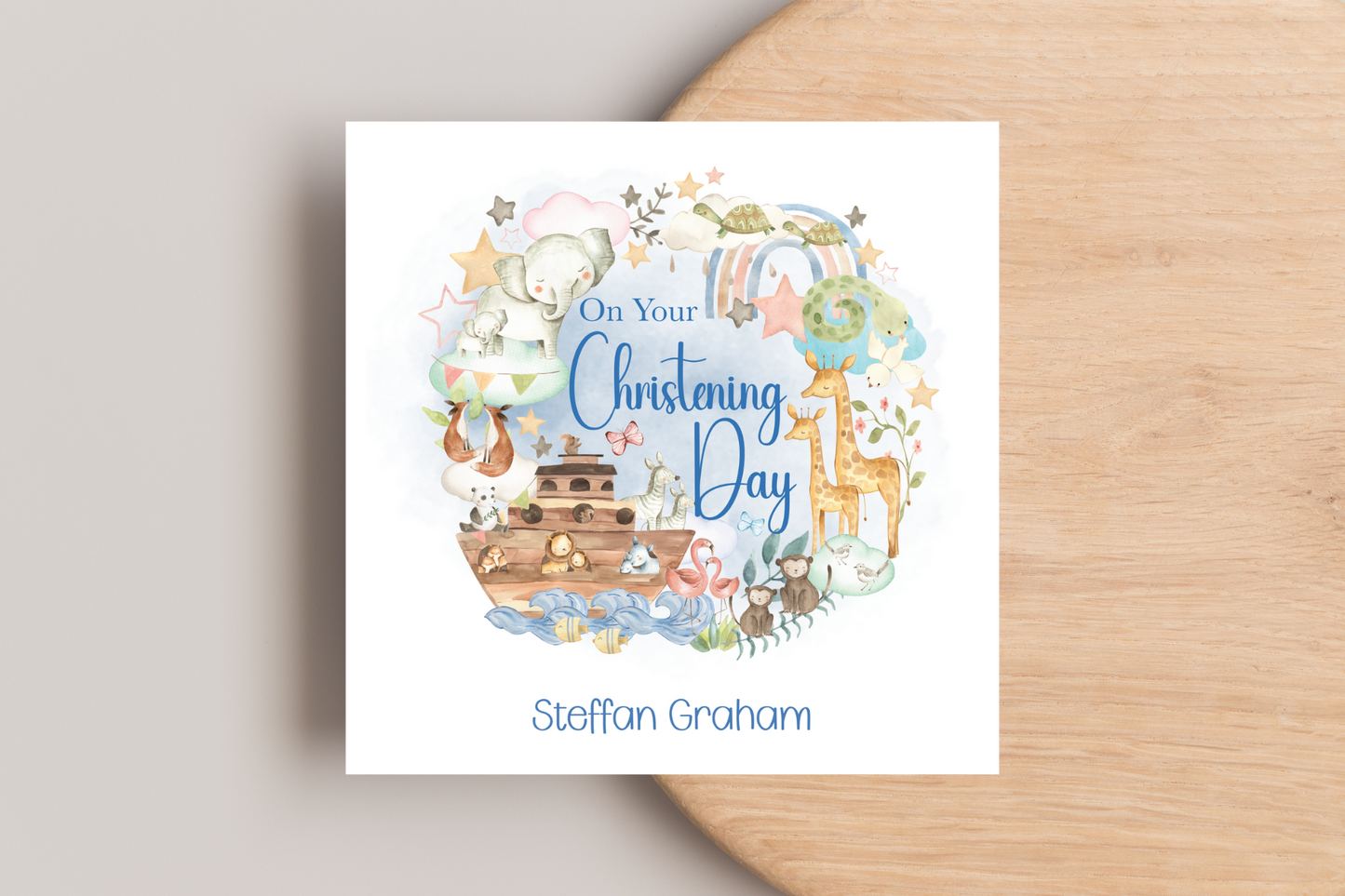 Personalised Noahs Ark Christening Card