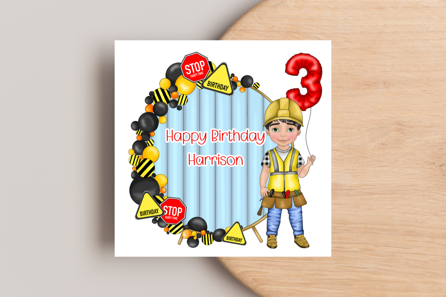 Builder Theme Boy Birthday Card - Personalised Party Fun!
