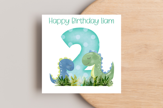 Personalised Dinosaur 2nd Birthday Card