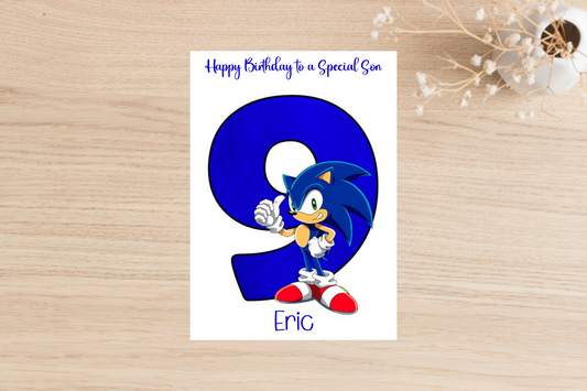 Personalised Sonic the Hedgehog Number Birthday Card