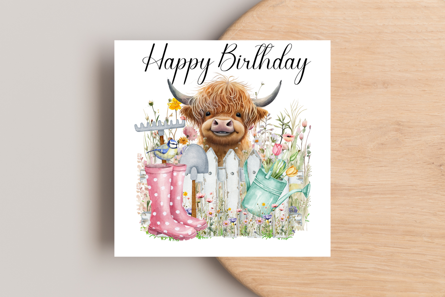 Spring Highland Cow Birthday Card