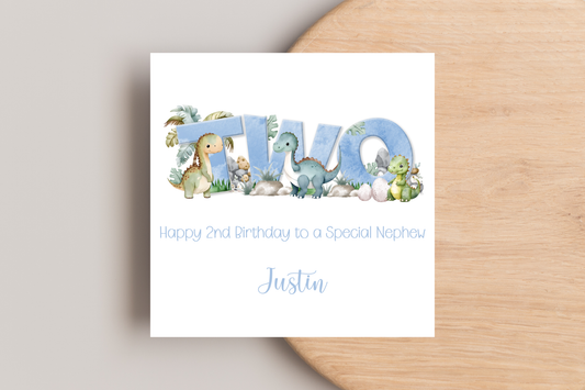Personalised Dinosaur 2nd Birthday Card
