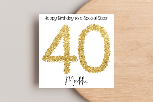 Personalised 40th Gold Birthday Card