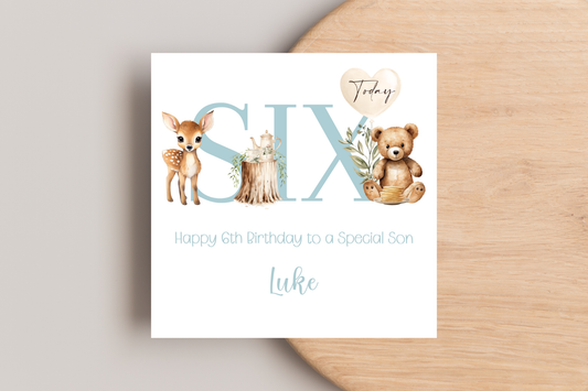 Personalised Woodland Animals 6th Birthday Card